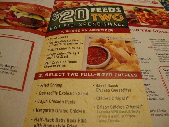 Chili's 2 deals for 25 menu