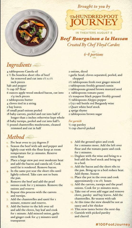 Beef Bourguinon a la Hassan Recipe from THE HUNDRED FOOT JOURNEY