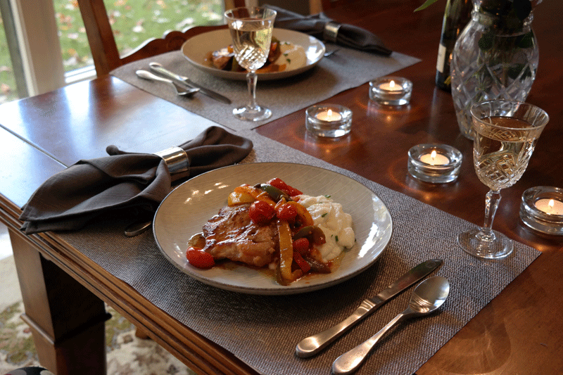 Date Night at Home Menu Roasted Veal Chops with Tomatoes and Peppers