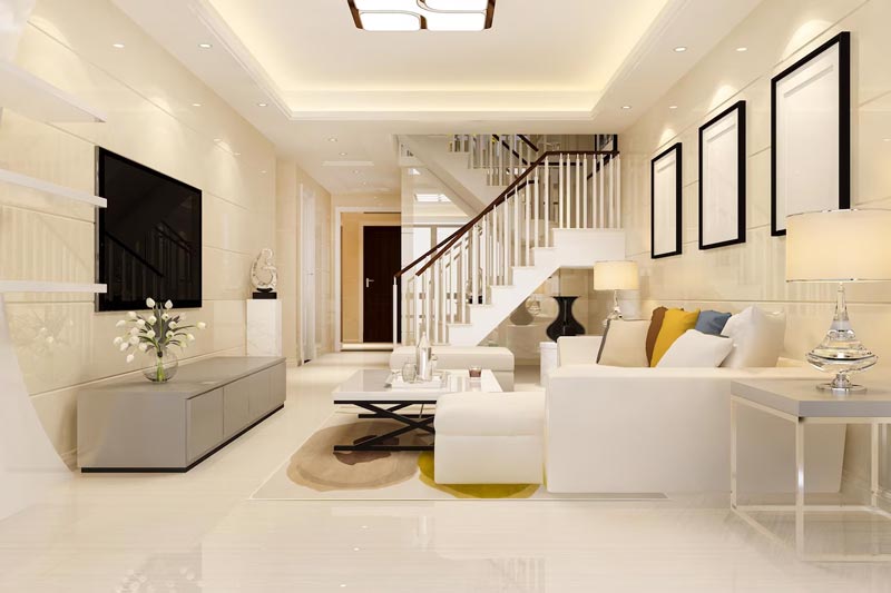 modern living room with elegant staircase design