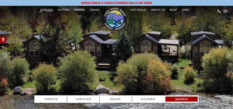 Three Rivers Resort Almont Colorado cabins on river confluence