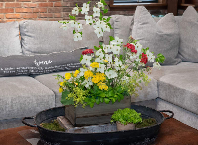 Hudson Garden Club Home floral display in living room
