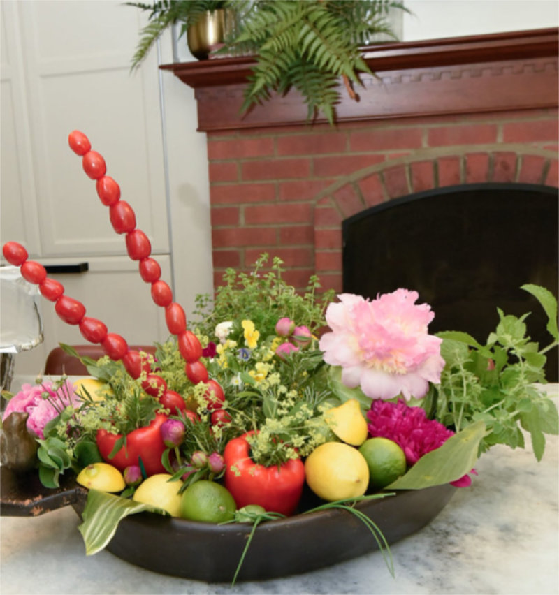 picture of floral arrangement made with vegetables at Hudson Home and Garden Tour