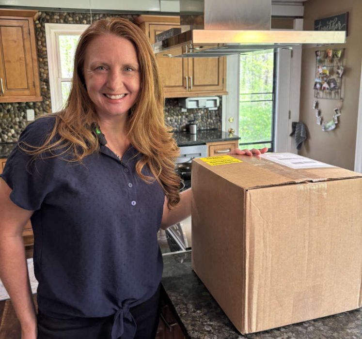 Cindy with Caputo & Guest gourmet Mushrooms delivery in kitchen