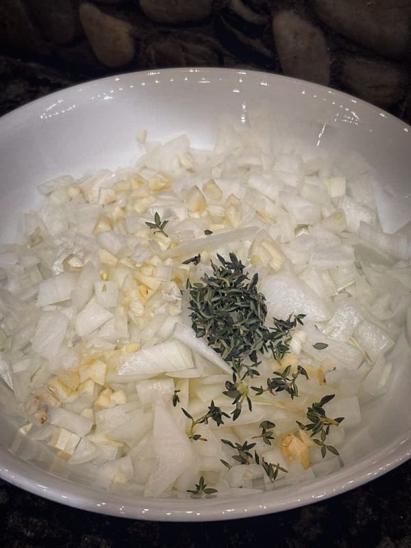 onions garlic thyme for Best Chicken and Wild Mushroom Marsala