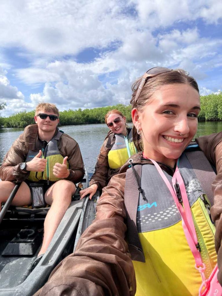 3 people in kayaks in everglades