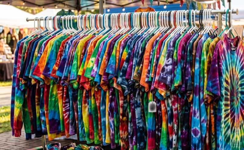 Tie Dye Shirts Hanging on a Rail