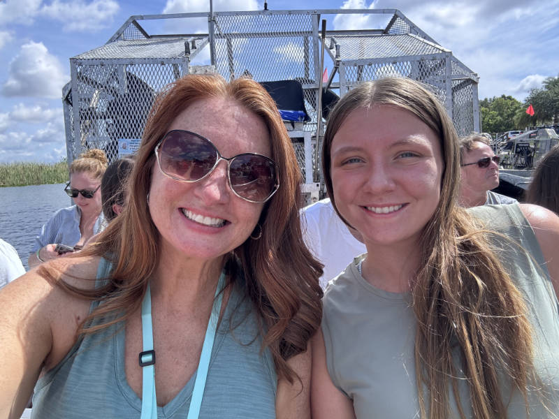 Mom and adult daughter on Sawgrass Recreation Park Everglades Airboat Tour