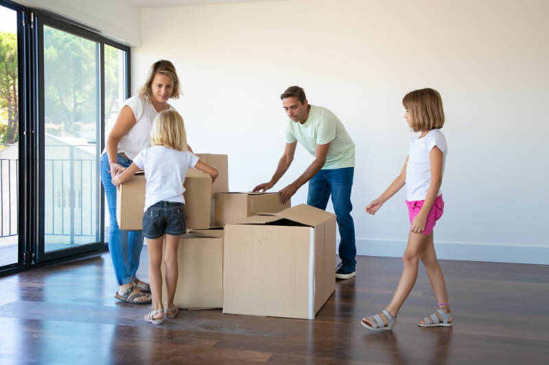 family moving boxes