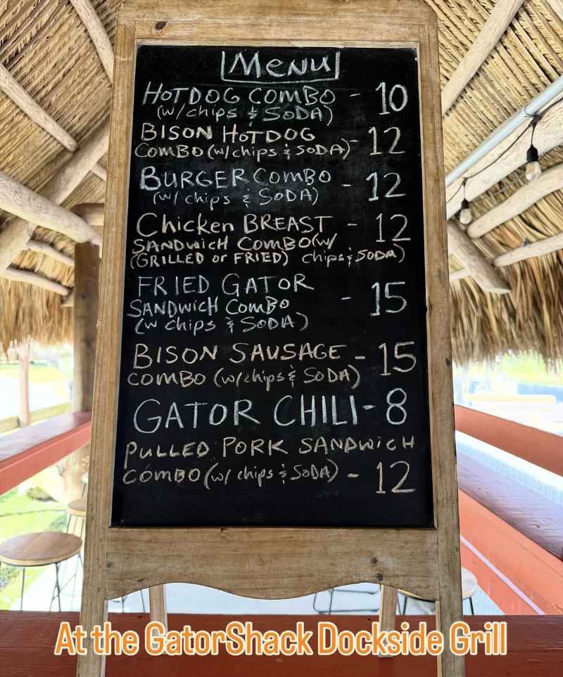 menu for Where to eat alligator in the Everglades - Miami, FL - Buffalo Tiger Airboat Tours Gator Shack