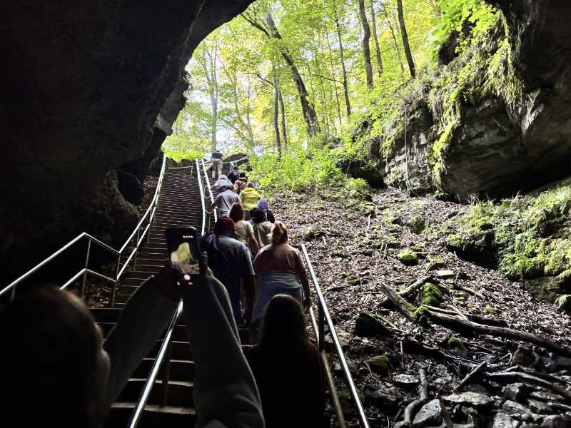 Exiting up steps at Mammoth Cave