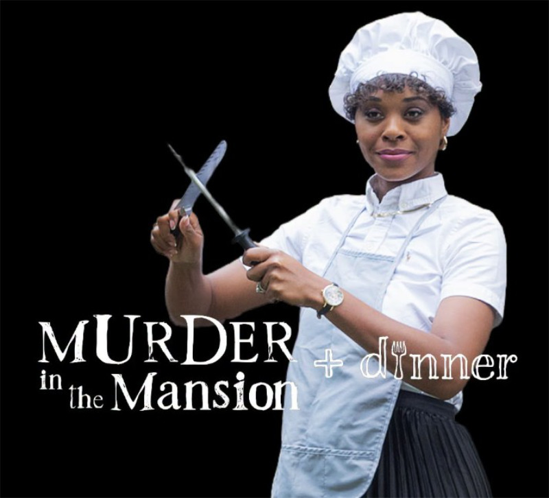 Woman Chef holding knife for Murder and Dinner in the Mansion - Murder Mystery in Akron, Ohio