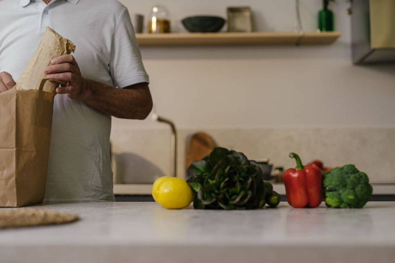 groceries on counter vegetables