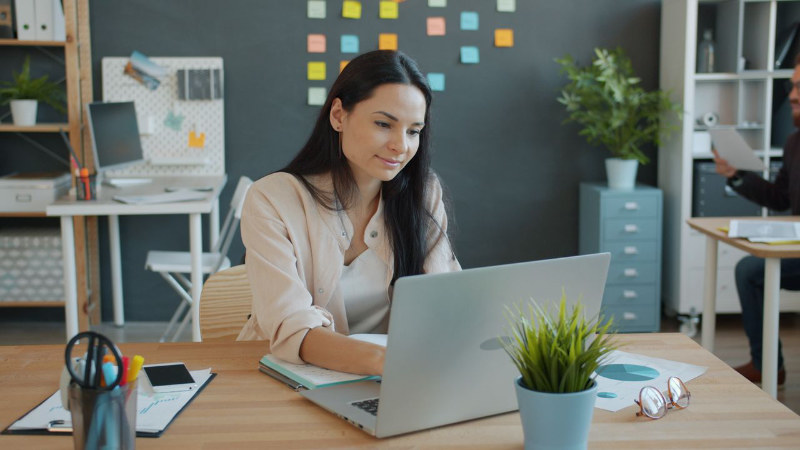 woman at computer in office