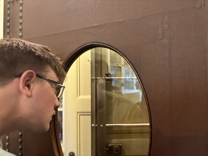 looking in window to Silver Safe during Stan Hywet Nooks & Crannies Tour Review