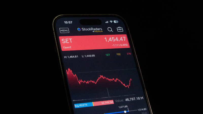 smartphone with stock charts